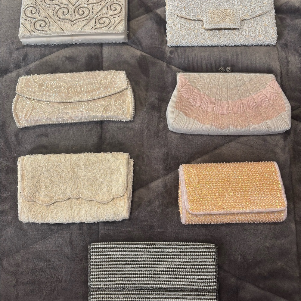 INDIVIDUAL Cream Clutches and Wristlets with Intricate Beading